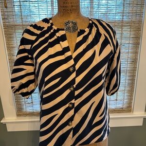 Ann Taylor Black and Beige Zebra Striped Blouse